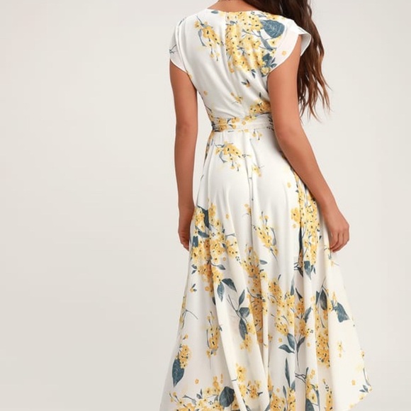 Lulus White and Yellow Floral Print High-Low Dress - Picture 2 of 4